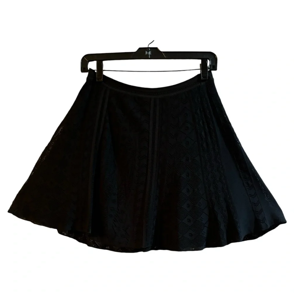 ROBERTO CAVALLI black A-line knit mini skirt Lace hem luxury Italian designer M